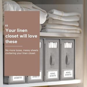 Linen Closet Organizer <b>Box</b> 6-Pack Foldable Bedding Holder for King/Queen Sheets Duvet Covers & <b>Blankets</b> Grey - Product Image 3