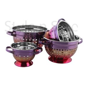 Passoire en acier inoxydable d'accessoires de cuisine de couleur arc-en-ciel avec passoire à panier en silicone PP passoire à légumes à usage quotidien - Product Image 1