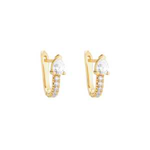 Pendientes de aro tipo huggie de oro macizo de 14k y 18k con serpiente y diamante de pera cultivado en laboratorio, joyería minimalista pequeña para mujer, uso diario, venta al por mayor - Product Image 4