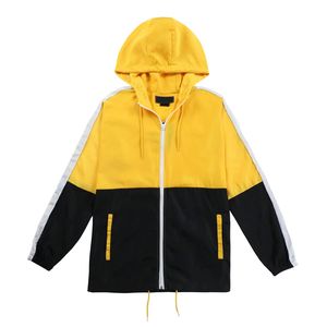 เสื้อแจ็คเก็ตวินด์เบรกเกอร์มีฮู้ดสำหรับผู้ชาย สีเหลืองดำ ตัดต่อสี ซิปยาว กันลม สไตล์สปอร์ต ผลิตจากโพลีเอสเตอร์ เหมาะสำหรับฤดูหนาว - Product Image 6