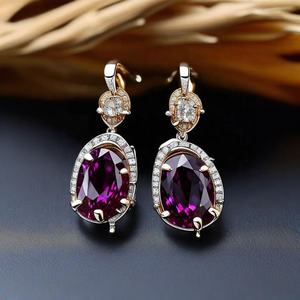 ต่างหู925ยาวสีเงินสเตอร์ลิงพร้อมอเมทิสต์สีฟ้าสำหรับผู้หญิงเครื่องประดับแฟชั่น - Product Image 1