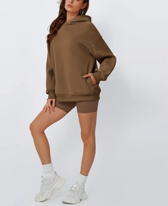 Sweat-shirts à capuche amples pour femmes, personnalisables en gros, les plus vendus, couleur unie, coton et polyester, décontractés, grandes tailles - Product Image 2