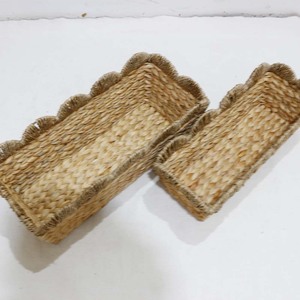 Handwoven Natural Rattan <b>Rectangular</b> Storage <b>Basket</b> With Handles Rustic Style Multi-Purpose Nesting Bin - Product Image 2