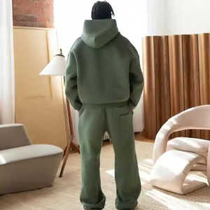 Hot Selling Custom Blank <b>Plain</b> Casual <b>Tracksuits</b> Streetwear Solid Midweight Cotton Fleece Breathable Boxy Hoodie Unisex Men - Product Image 4