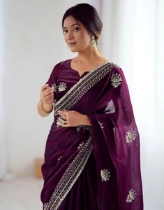 KV Women's Embellished Embroidered Reversible Silk & Rayon Bollywood <b>Saree</b> with Unstitched Blouse (<b>Maroon</b>) - Product Image 4