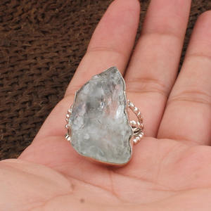Bague artisanale en argent sterling 925 avec aigue-marine naturelle, pierre précieuse bleu clair authentique, bijoux vintage faits à la main, cadeau de mariage - Product Image 1