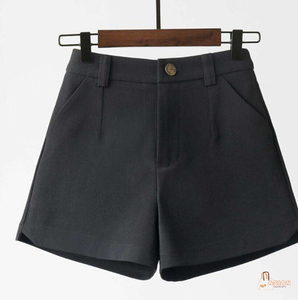Nouveaux shorts décontractés taille haute, coupe trapèze, jambe large, style vintage, respirants, 100 % coton toile - Product Image 2