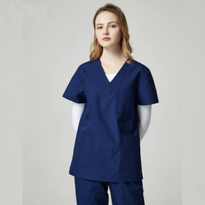 Blouse d'hôpital pour homme, col en V, violette, en coton et polyester tissé - Product Image 2