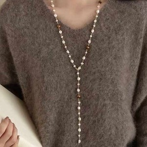 Collier long superposé en perles d'eau douce naturelles de style baroque, pierre œil de tigre, ciel étoilé, nouveau style de mode automne/hiver - Product Image 3