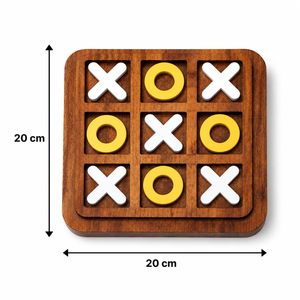 Jeu de Tic Tac Toe en bois avec des pions blancs X et jaunes O, design minimaliste pour enfants et adultes - Product Image 2