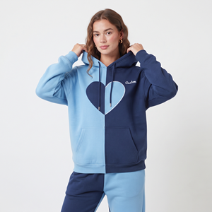 Graphic Women's Oversized <b>Polyester</b> <b>Hoodie</b> Color Block Heart Design Long Sleeve Casual Pocket Sweatshirt - Product Image 3