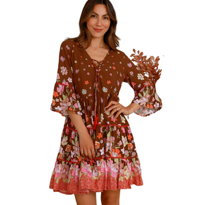 Robe courte à imprimé floral pour femme, robe à manches bouffantes - Product Image 4
