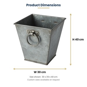 Jardinière carrée conique en fer galvanisé avec poignées annulaires, pot à fleurs en métal, décoration de jardin de style farmhouse, pot pour plantes d'intérieur et d'extérieur - Product Image 3