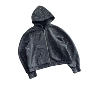 Sweat à capuche zippé de luxe avec strass, en polaire épais coupe-vent, personnalisable, unisexe, style streetwear tendance - Product Image 1