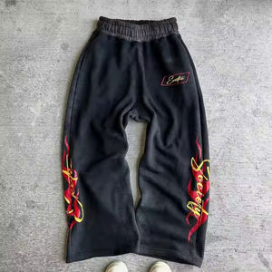 Pantalon de survêtement évasé délavé à l'acide personnalisé pour homme, 100 % coton épais, effet soleil délavé, bas de pantalon brut, style streetwear décontracté - Product Image 1