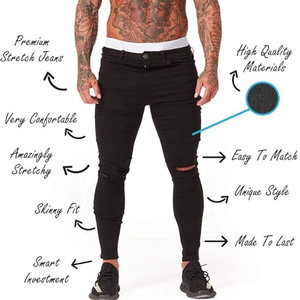 Jeans skinny déchirés pour hommes, coupe slim, denim tendance, pantalon décontracté, streetwear - Product Image 5