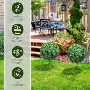 Set di 2 Alberi Artificiali a Forma di Sfera in Bosso Resistente ai Raggi UV con Picchetto da Terra per Casa, Ufficio, Matrimoni - Elegante Topiaria per Ambienti Abitativi - Product Image 6