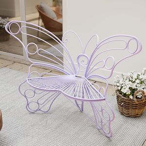 Panca a forma di farfalla in ferro viola da 50 pollici per esterni, robusta panca da patio per veranda, prato, giardino e cortile - Product Image 1