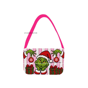 Bolso de hombro bordado navideño, diseño de rayas rosas con cuentas, bolso de moda con una sola correa, bolso personalizado para mujer para la temporada navideña - Product Image 5
