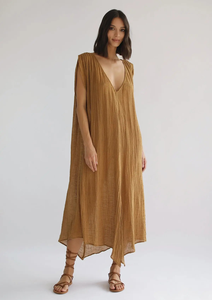 Vestido Midi de Gasa de Algodón Marrón Tejido a Mano para Mujer, Estilo Sexy, Cuello en V Profundo, Corte Holgado, Estilo Kaftan, Estampado Floral Bohemio, Verano - Product Image 3