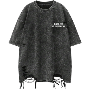 Oversized Men's Acid Washed <b>T</b>-<b>Shirt</b> Short Sleeve Distressed Street Style Cotton Jersey O-Neck Graphic Unisex Tee <b>Shirts</b> - Product Image 1