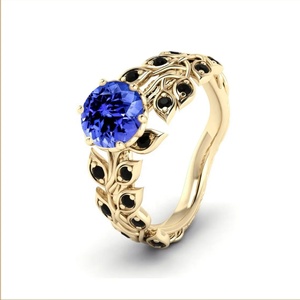 Trendy Design Lab Made Tanzanite Round Shaped 925 Sterling Silver Ring 14Karat Gold Gemstone Jewelry Beautiful New Collection - Product Image 2