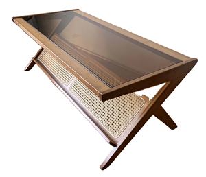 Table basse contemporaine extensible en bois massif et plateau en verre pour la maison - Product Image 2