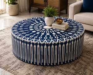 Mesa de Centro de Madera Hecha a Mano con Incrustaciones de Hueso, Mesa de Centro Moderna de Lujo para Decoración de Sala de Estar, Mesa de Centro Hecha a Mano con Incrustaciones de Hueso Natural - Product Image 1