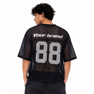Camiseta de Fútbol Americano Personalizada Unisex Ligera de Malla Transparente, Venta al Por Mayor, Transpirable, Cuello en V, Estilo Hip Hop Urbano Premium - Product Image 3