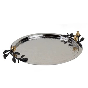 High End Quality Oval Metal Decorative Tray With Gold Pomegranate Handles Traditional Design Single Piece - Product Image 1
