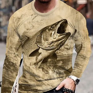 T-shirt de pêche à manches longues pour homme, col rond, séchage rapide, en coton/fibre de bambou, tricoté, imprimé numériquement - Product Image 4