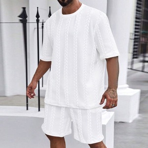 Ensemble décontracté à manches courtes et short à rayures pour garçons, ensemble grande taille pour hommes style urbain - Product Image 6