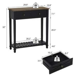 Mesa Consola para Entrada de 30 Pulgadas de Largo con 2 Cajones y Estantes Abiertos, Asa Metálica Hecha a Mano, Marca PPL - Product Image 2