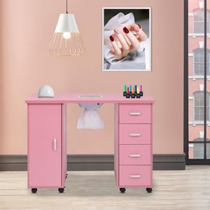 Table de manucure rose en MDF à une porte et 4 tiroirs avec rangement pratique - Product Image 4