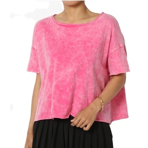 T-shirt court à manches courtes pour femme, imprimé numérique, écologique, effet délavé à l'acide, livraison en gros gratuite - Product Image 2