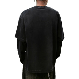 100% Cotton Printing Mesh Long Sleeve Double Layer T Shirt <b>White</b> Sleeves Hoodies Sweatshirts Double Knit Short Sleeve T-Shirt - Product Image 3