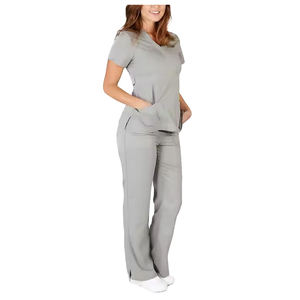 Ensemble de blouses médicales pour femmes, haut à col en V à manches courtes et pantalon de jogging gris, uniforme d'hôpital pour infirmières, clinique, spa, vêtements de travail - Product Image 2