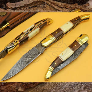 Couteau de poche Laguiole français en acier Damas fait main, manche en os, élégant, pour le camping et la chasse en extérieur, personnalisable OEM - Product Image 1
