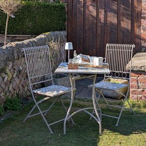 Ensemble bistrot mosaïque en métal antique avec <span class=keywords><strong>table</strong></span> <span class=keywords><strong>pliante</strong></span> et chaises à dossier haut, plateau décoratif en carreaux, mobilier de <span class=keywords><strong>jardin</strong></span>, patio, café, balcon, ensemble de salle à manger - Product Image 4