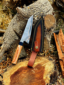 Brand New Edition Custom Handmade Fixed Blade <b>Copper</b> Damascus <b>Kitchen</b> Cutting Chef Knife Olivewood <b>Handle</b> 7" Blade Ambidextrous - Product Image 4