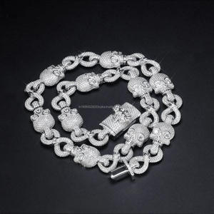 Magnifique collier chaîne cubaine en argent sterling 925 avec crâne glacé en moissanite, bijoux gothiques pour hommes, hip-hop, occasion de fête, cadeau - Product Image 2