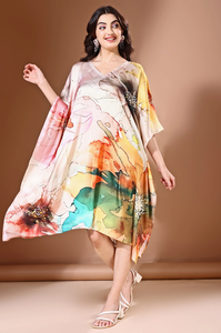 Vestido Kaftán de Rayón Chifón con Estampado Floral, Cuello en V, Manga Regular, Holgado, Largo hasta la Rodilla, Estilo Bohemio Casual de Verano para Mujer, con Botones - Product Image 4