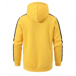 New Arrivals Men's Yellow Hooded Tracksuit <b>Set</b> Solid Color <b>Knitted</b> Casual Autumn Wear Activewear Pants With Black Side Stripes - Product Image 4