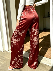 Women's <b>Pajama</b> Pants with Red Bottoms and Random Floral Prints Versatile Style Thin Summer Pants - Product Image 1