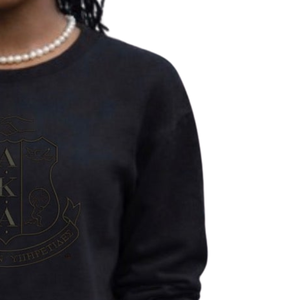 Embroidered Shield <b>Black</b> Out Winter Fleece Sweatshirt Women Crewneck <b>Long</b> <b>Sleeve</b> Pullover Sorority Fashion <b>Top</b> Campus Events - Product Image 2
