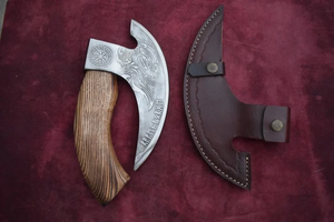 Handmade 3 1/2 in High Carbon Steel Viking Pizza Cutter Tomahawk <b>Wood</b> Handle Kitchen Knife 5 Piece Set 3-Year Warranty - Product Image 3