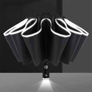23 Inch 10 Ribs 190 T Fabric With UV Business Gifts 3 Fold Reverse Reflective Led Light Handle Automatic <b>Umbrella</b> - Product Image 1