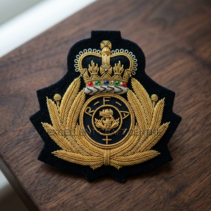 Custom Embroidered Cap Badge With Anchor And Laurel Wreath <b>Sew</b>-On Fabric Patch For Uniform Garment - Product Image 3