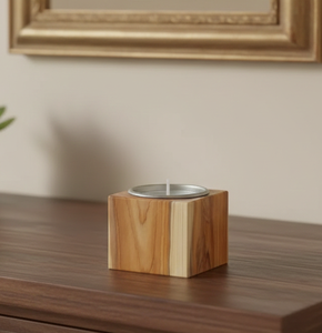 Collection de porte-bougies géométriques nordiques en bois massif – Designs modernes étoile, arbre et cube pour la décoration de la maison, du patio et des événements - Product Image 1