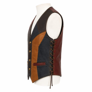 Men's PU <b>Leather</b> Vest Turn-down Collar Single Breasted <b>Rivet</b> Decoration Punk Style Autumn Outer Wear Regular Length - Product Image 6